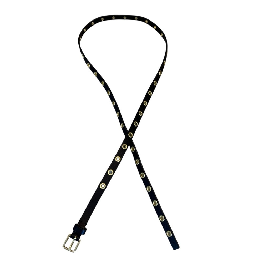 J. Crew Black Leather Gold Eyelets Skinny Belt Size M/L